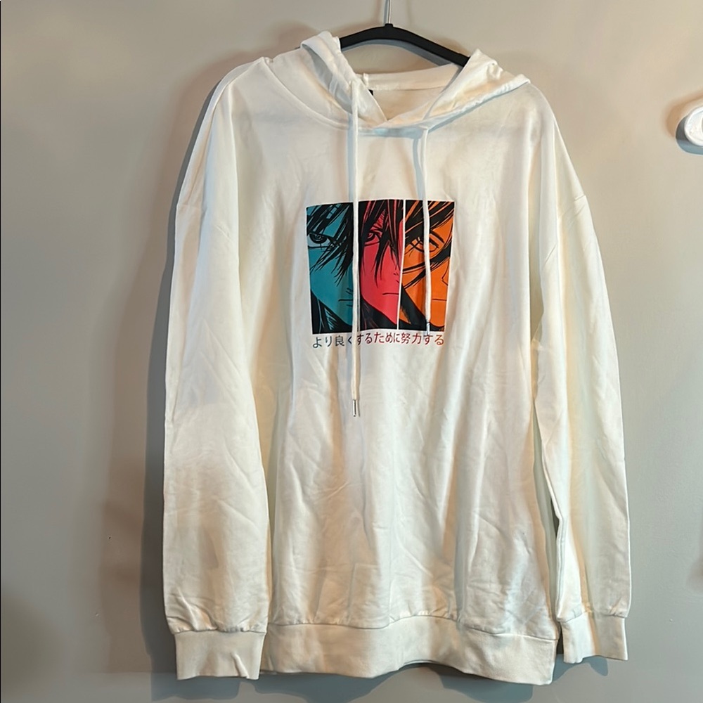 SHEIN White Graphic Hoodie Sweater Cotton Blend NWOT